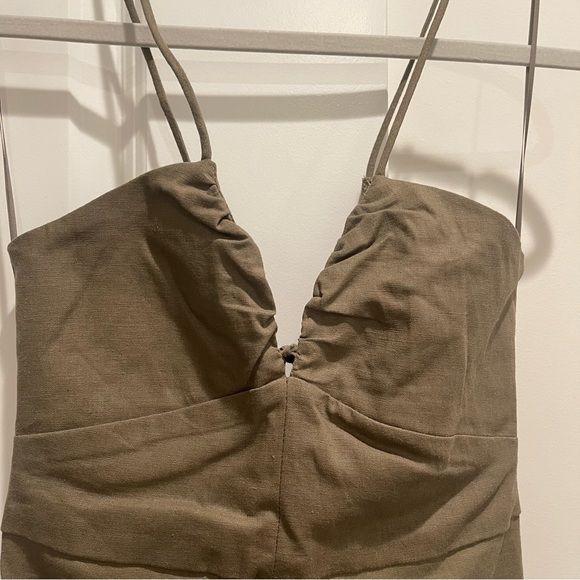 Zara Olive Green Linen Dress Strappy - Picture 8 of 10